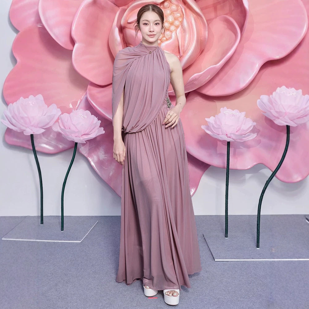 One Shoulder Pinch Pleated Ribbon Vietnam Pleated Hip
