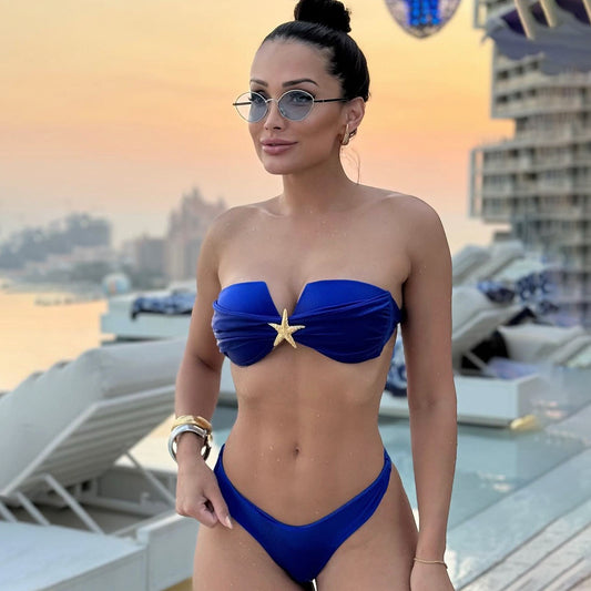 Bikini Sexy Bikini Tube Top Stitching Split Swimsuit