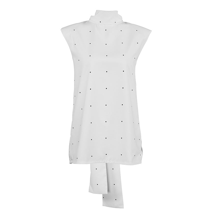 Polka Dot Split Backless Lace up Bow Stand Collar Vest Sleeveless Top
