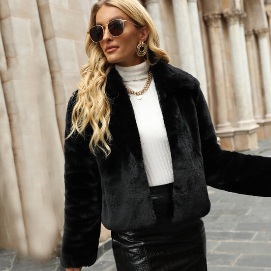 Short Lapels Faux Fur Coat Top
