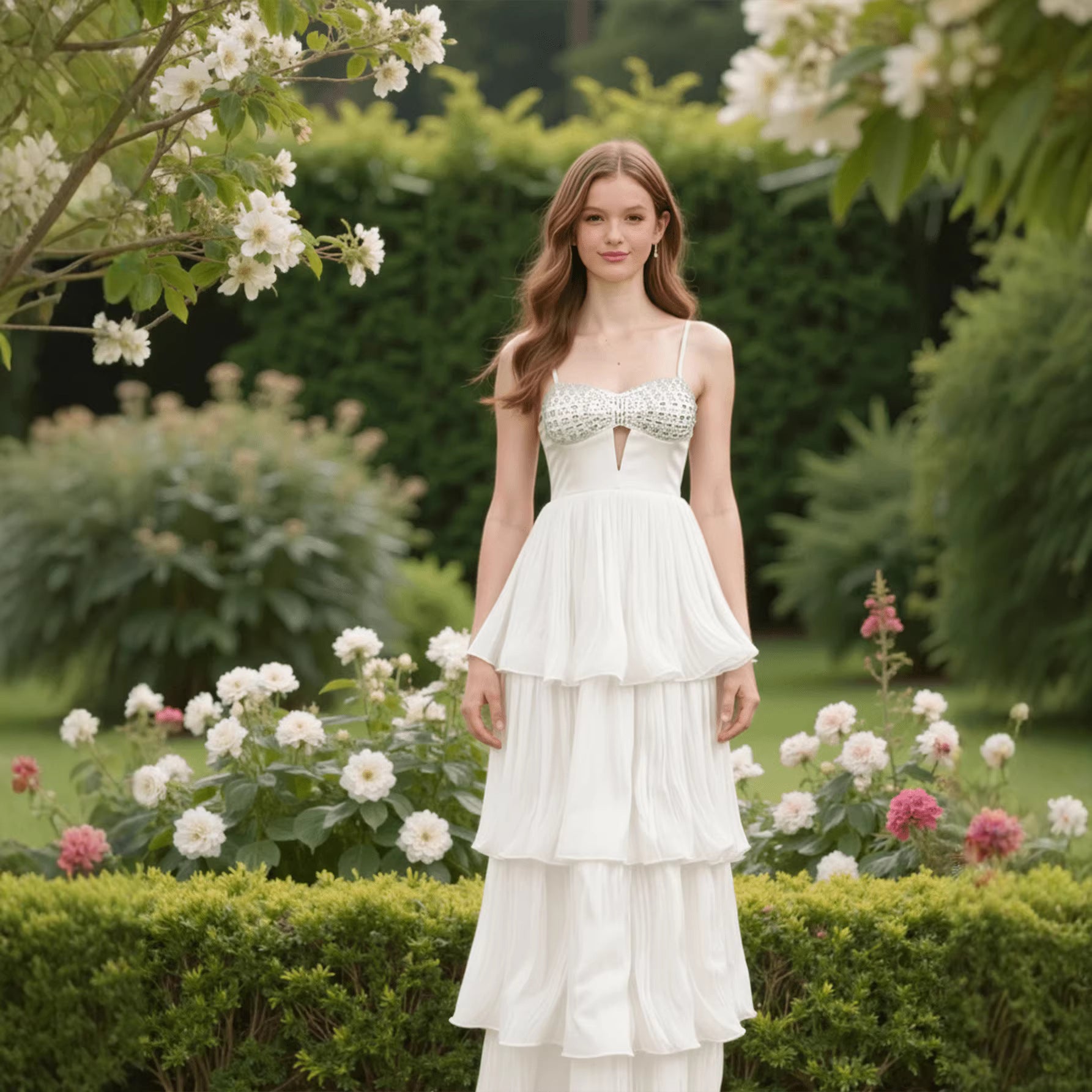 Ruffled Spaghetti Straps White dress