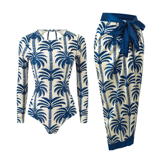 Coconut Print Long Sleeved Sun Protection Beach Two Piece Sets