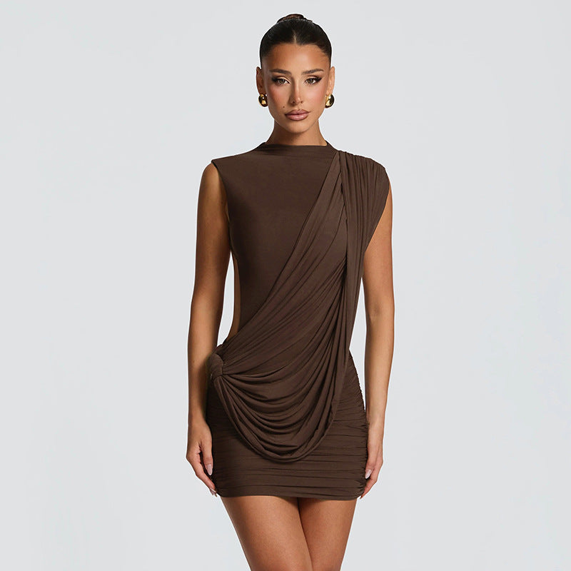 Solid Color Casual Sleeveless Ribbon Backless Slim Fit Dress