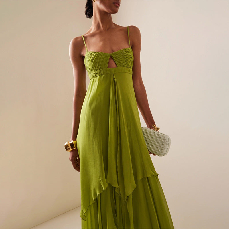 Camisole Irregular Asymmetric Design Solid Color Maxi Dress