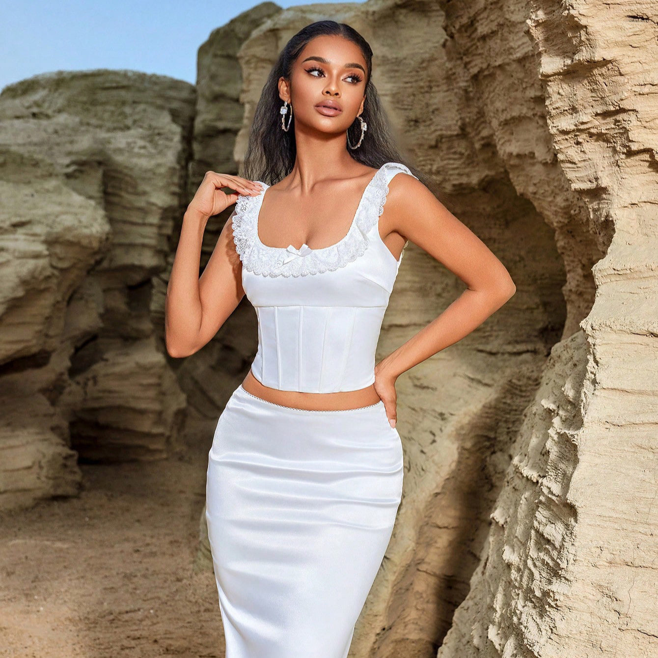 Sleeveless Back Tied Top Exquisite Elegant Slim Small Trailing Skirt Set