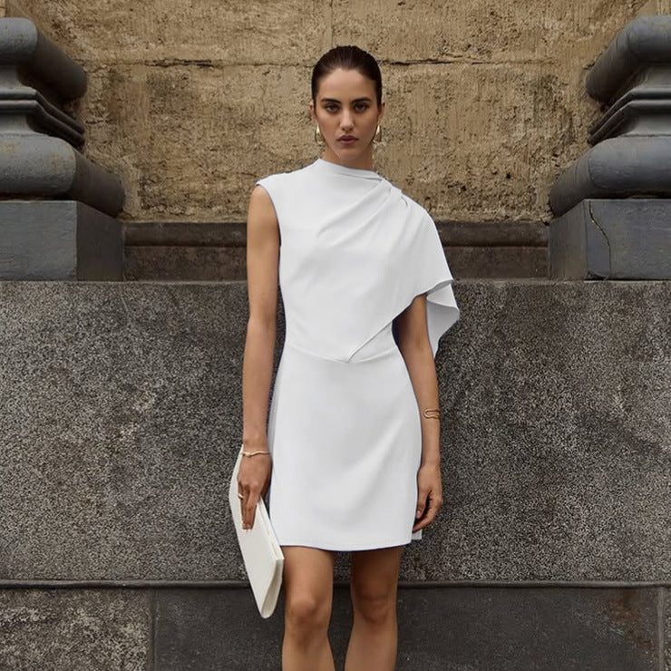 White Sleeveless Waist Tight Elegant Dress