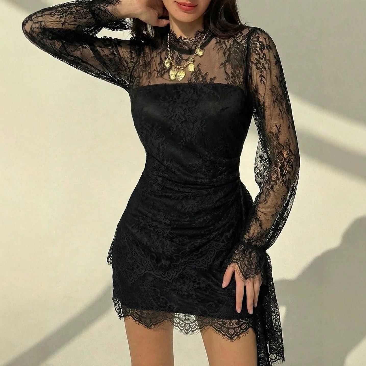 Lace Sheath Sheer Dress