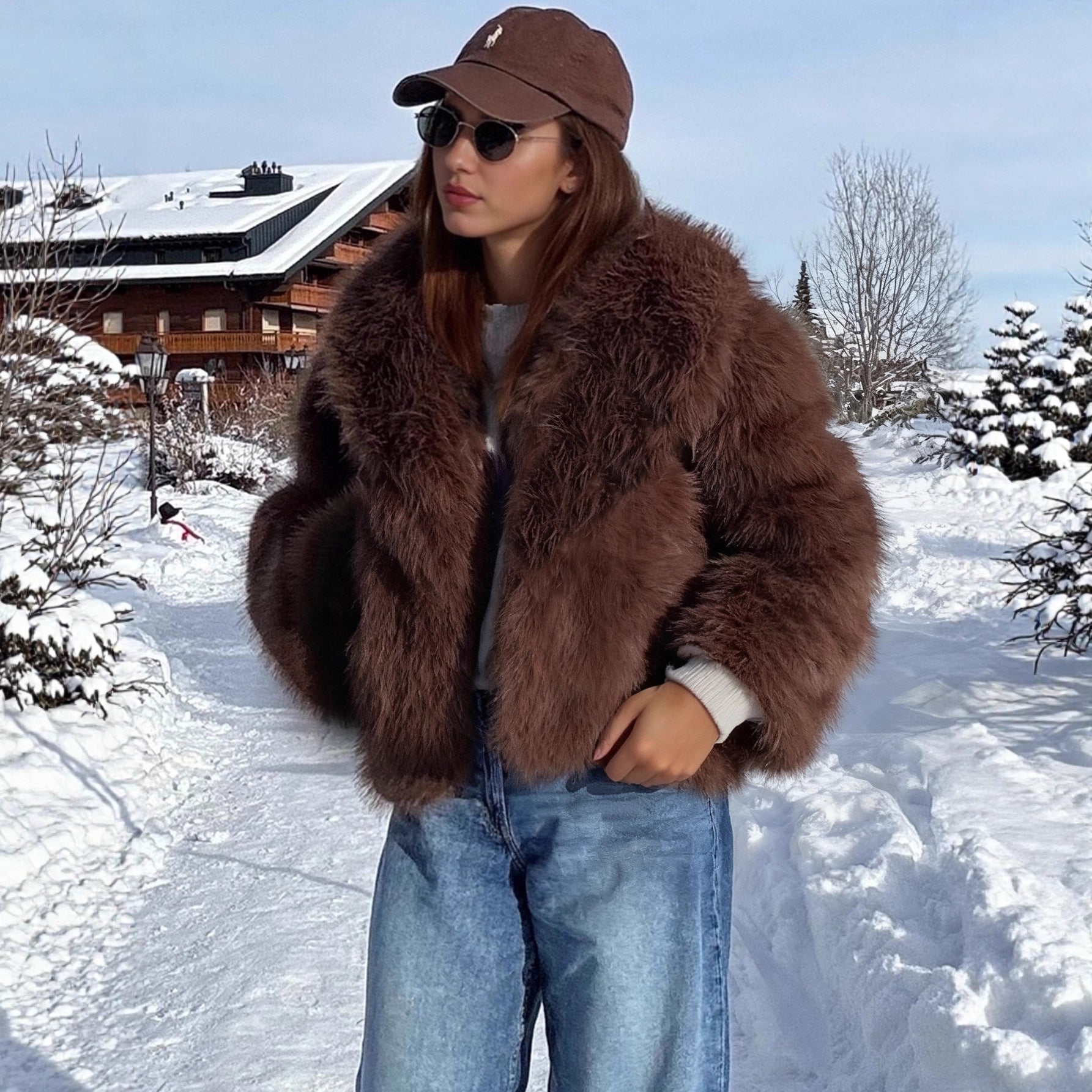 Collared Thickening Faux Fur Effect Plush