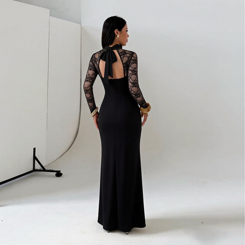 Lace Cutout Sheath Maxi Dress