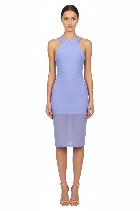 Light Blue Backless Lightly Mature Waist Slimming Sleeveless Vest Dress
