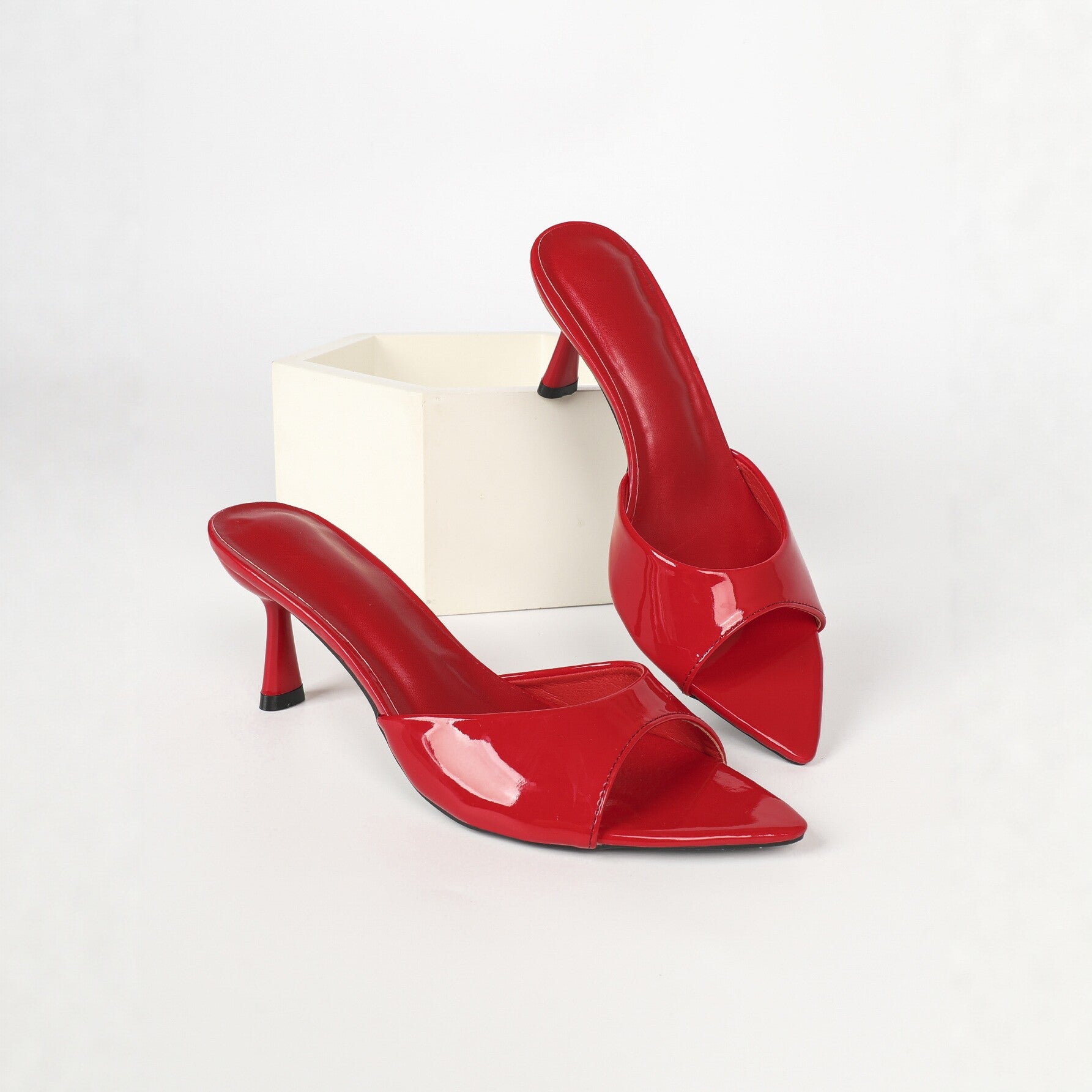 Patent Leather Pointed Toe Stiletto Heel Slippers One