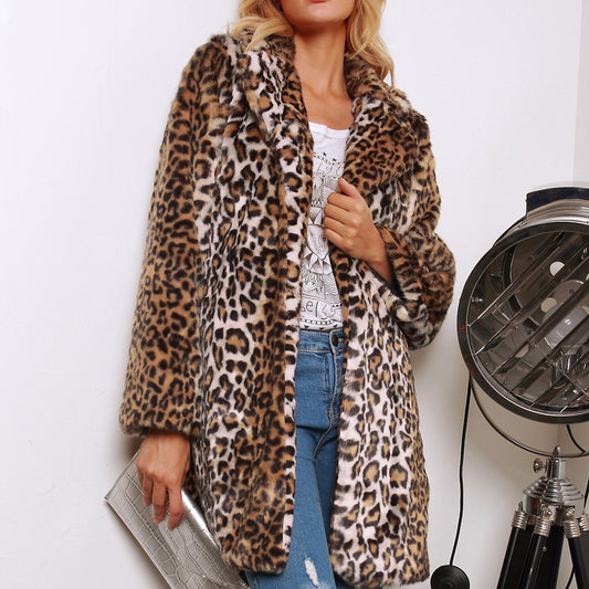 Coat Leopard Print Long Faux Fur Coat Overcoat