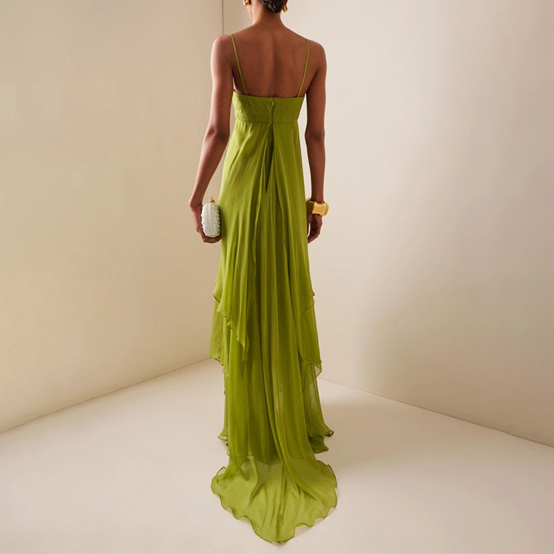 Camisole Irregular Asymmetric Design Solid Color Maxi Dress