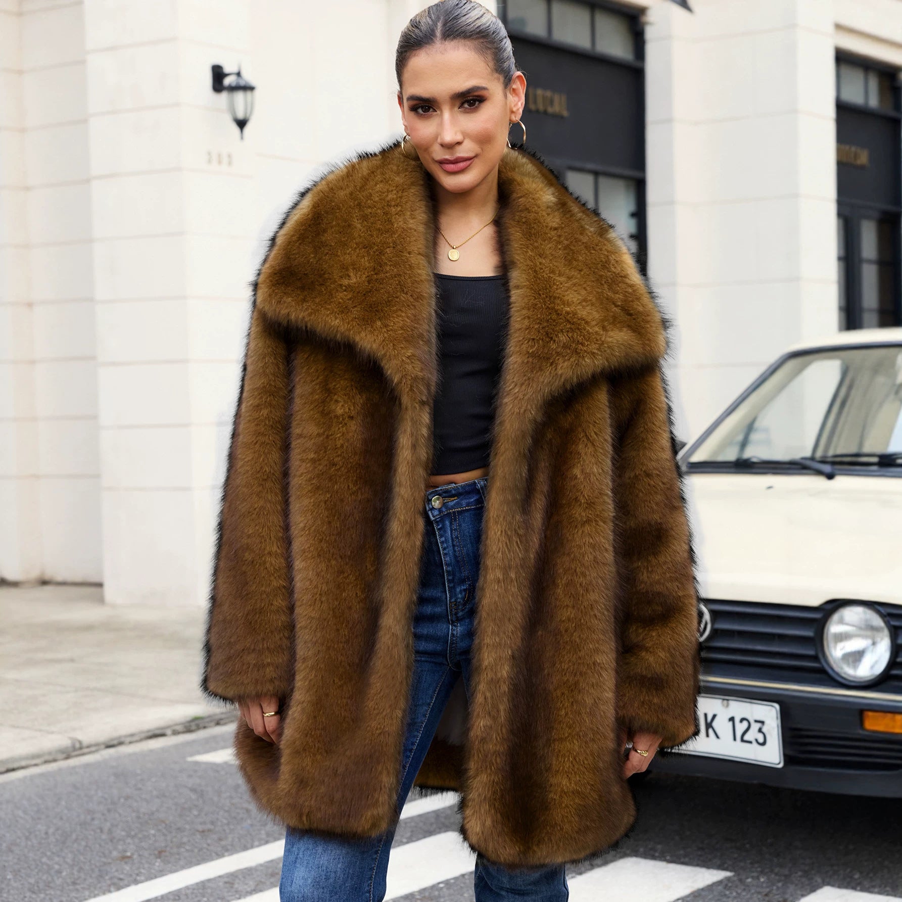 Faux Fur Coat Overcoat Artificial Wool Long Plush Coat