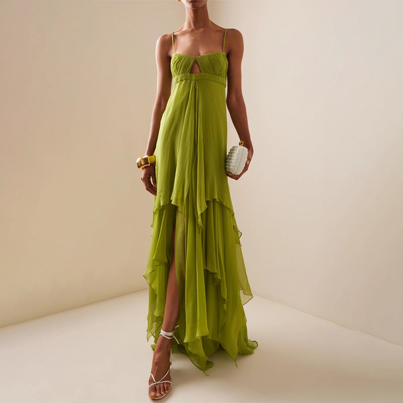 Camisole Irregular Asymmetric Design Solid Color Maxi Dress