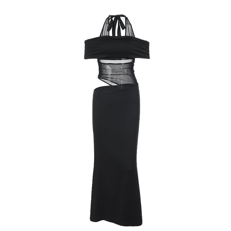 Off Shoulder Halter Mesh Dress