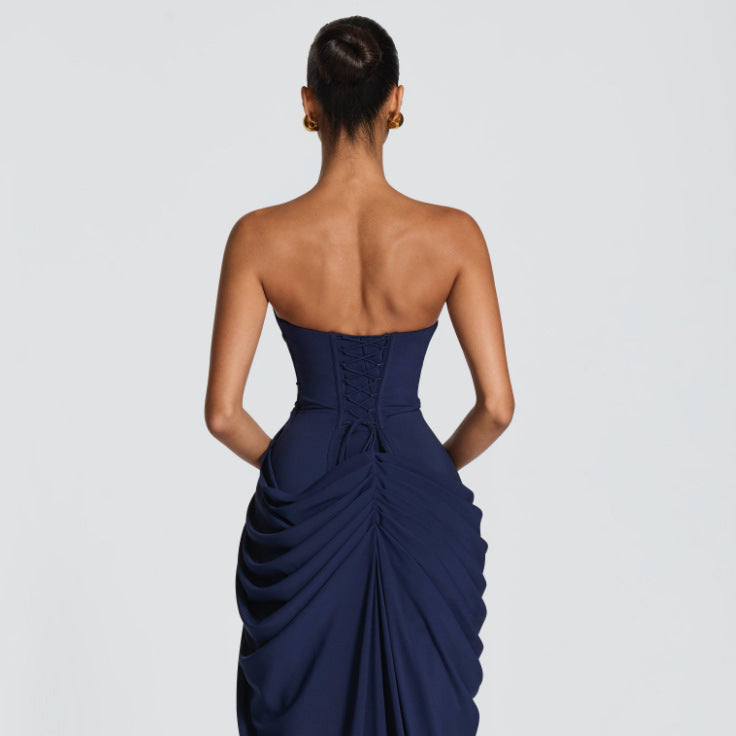Sexy Split Sexy Dress Pleated Nipped Waist Tube Top Dress