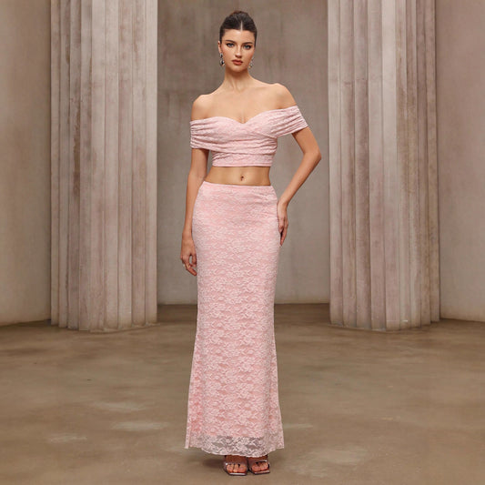 Slim Fit Skirt Two Piece Set Lace off Shoulder Top