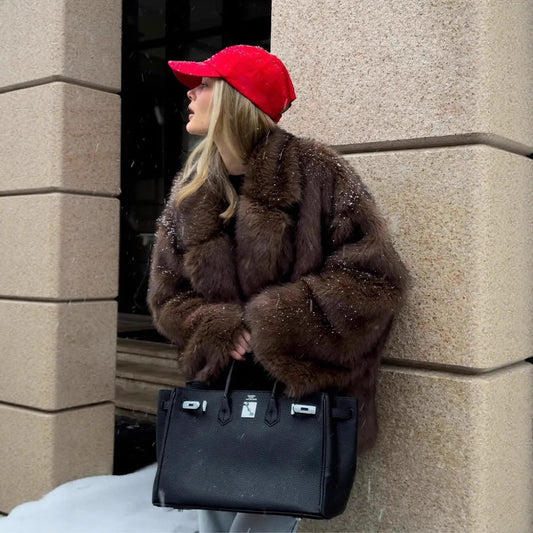 Faux Fur Coat Collared Warm Faux Fur Coat