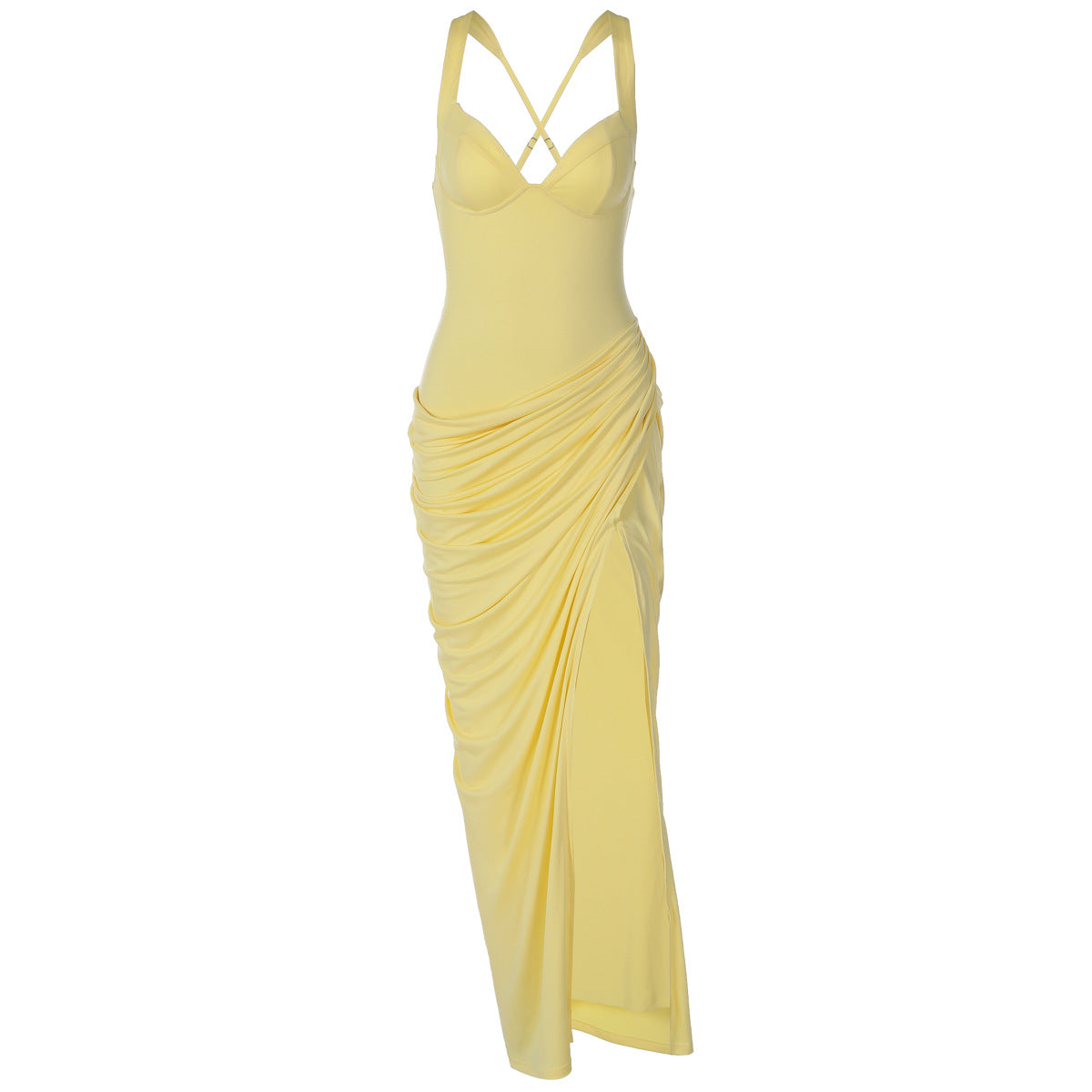 Wear Backless Cross Strap Long Slim Pleated Half