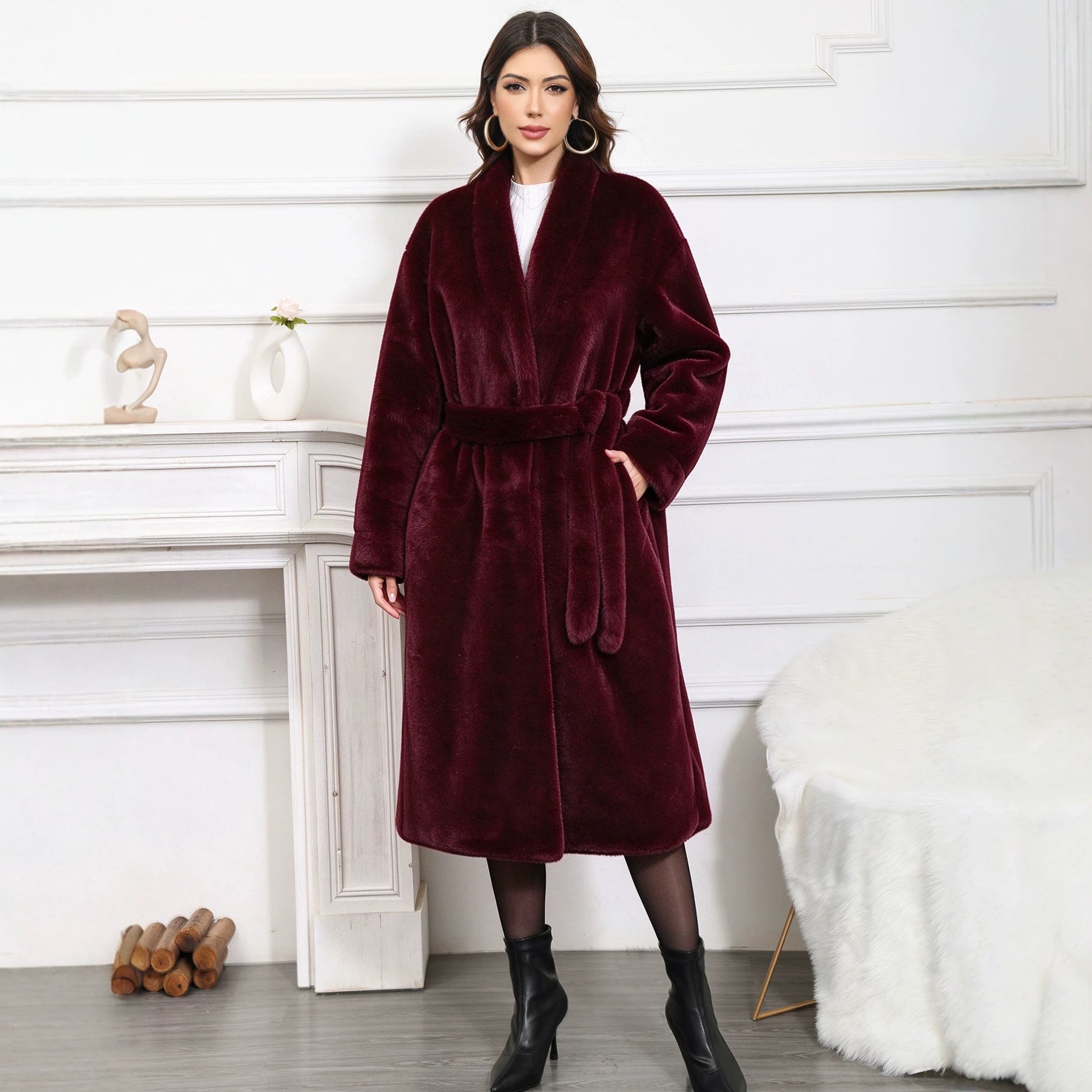 Faux Fur Furry Coat Belt Imitated Mink Environmental