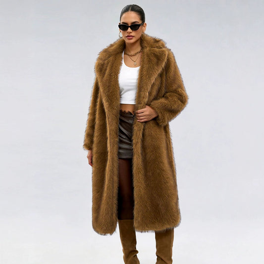 Extended Faux Fur Collar Coat Overcoat Artificial Wool