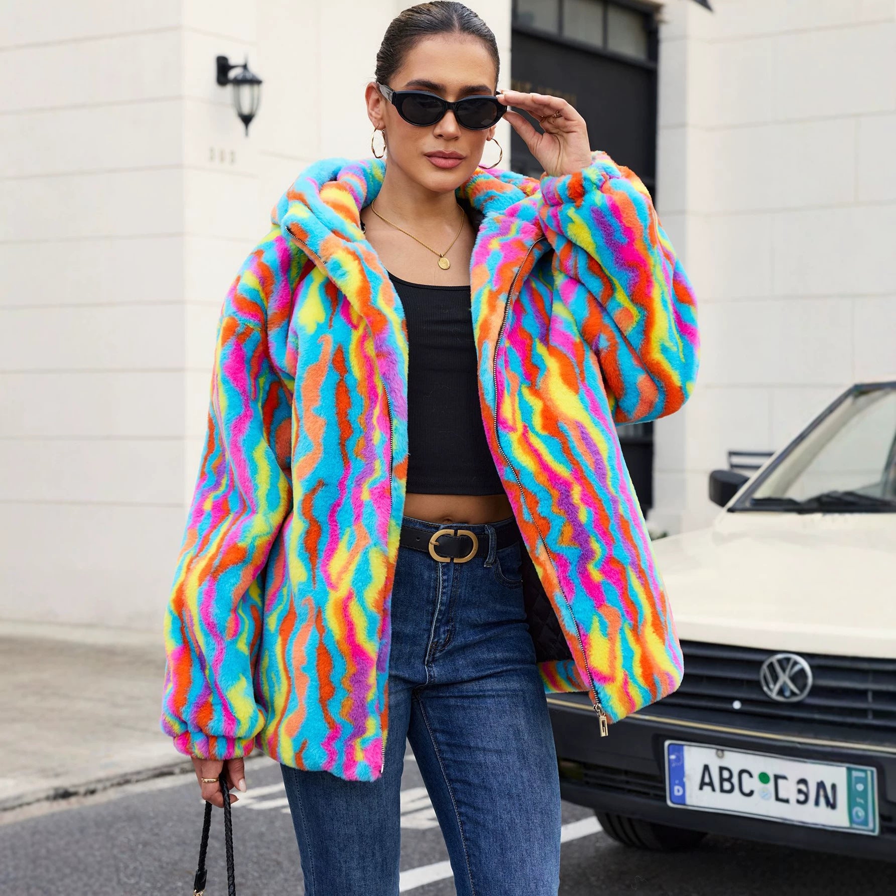 Best Clothes Faux Fur Colorful Camouflage Coat Plush