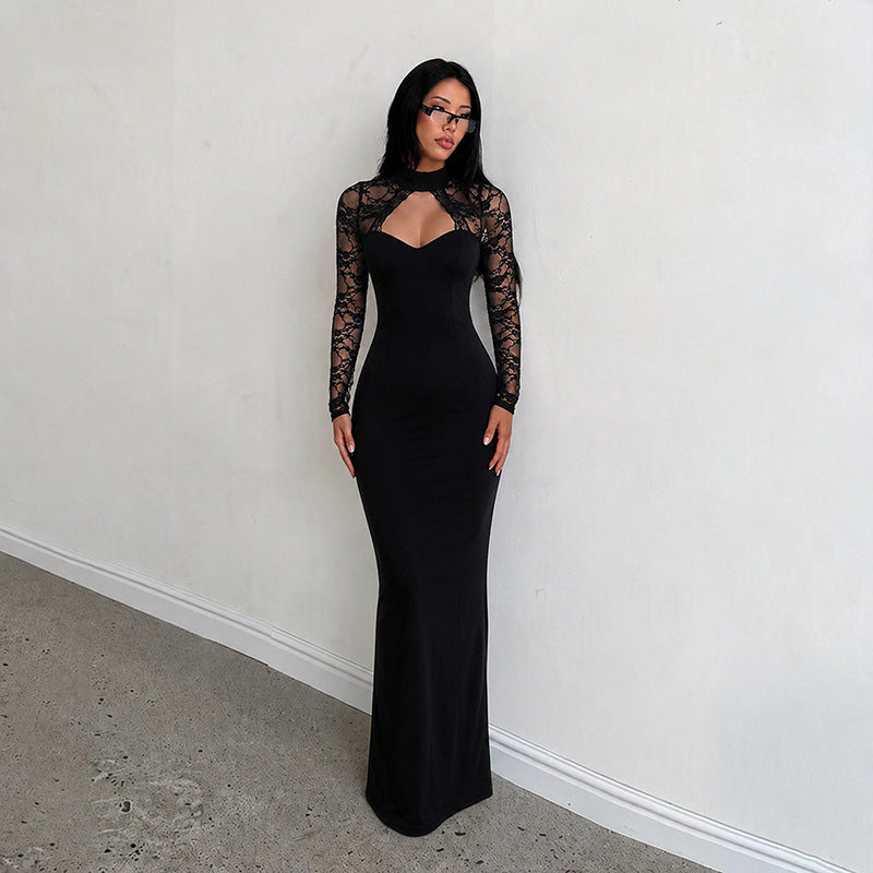Lace Cutout Sheath Maxi Dress