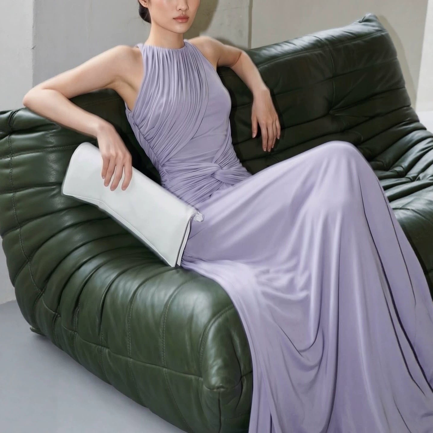 Purple Halter Dress Waist Tight Dress For Seaside