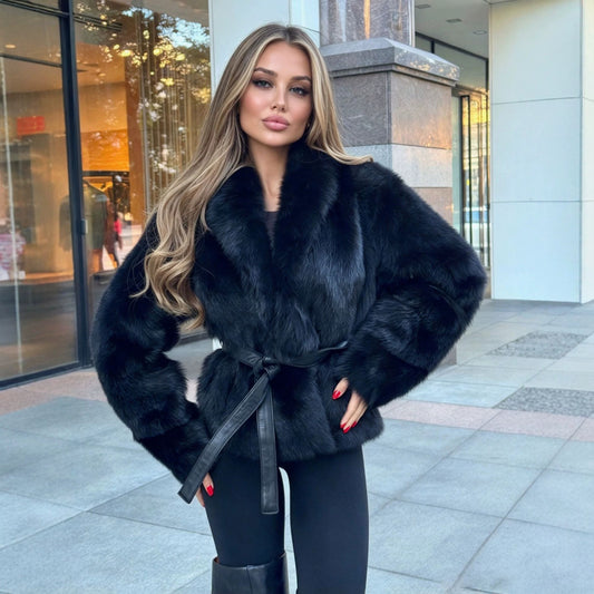 Environmental Protection Fur Coat Warm Collared Belt