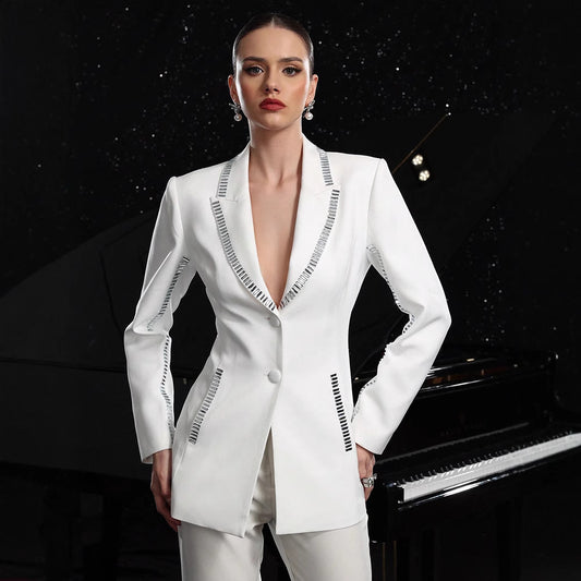 Slim Fitting Patchwork Rhinestone Collared Blazers