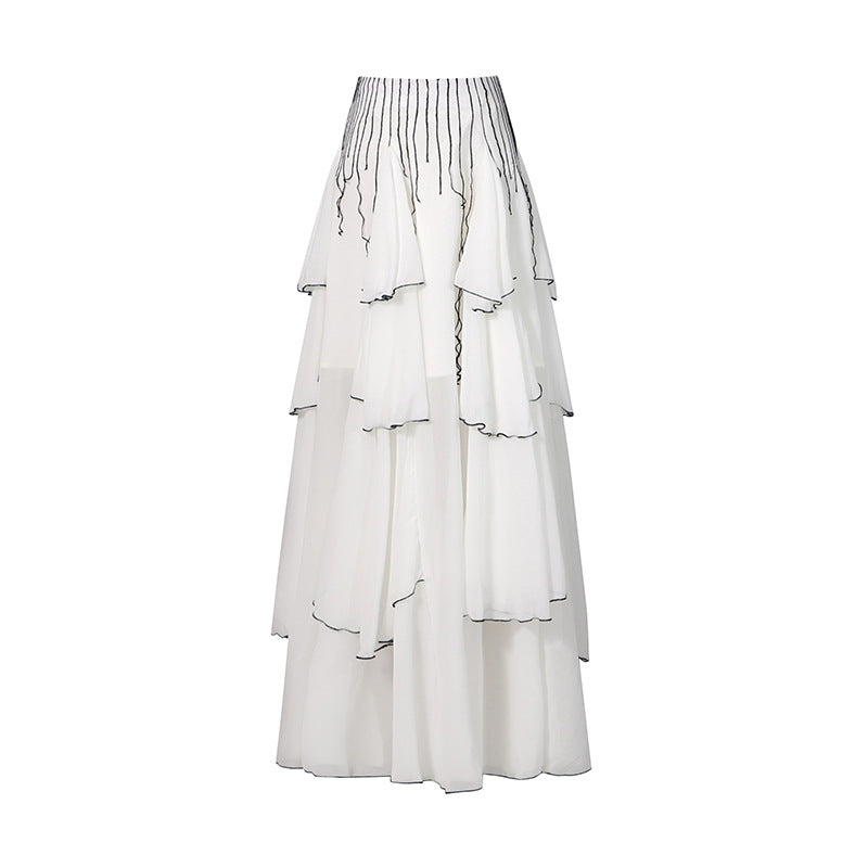 French Intellectual Color Matching Mesh Skirt Spring All Match Skirt Women