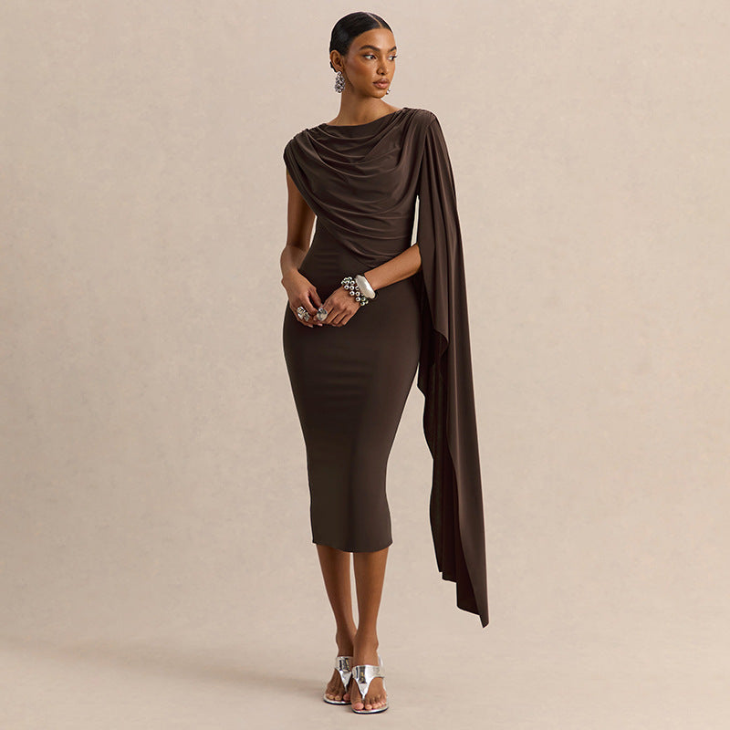 Shawl Sleeveless Irregular Asymmetric Swing Collar Slim Dress