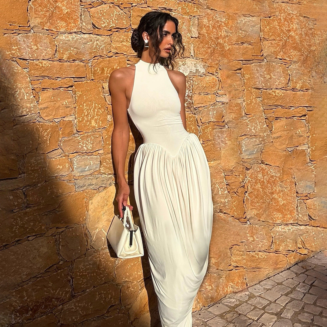 Irregular Asymmetric Slim Half Turtleneck Sleeveless Dress