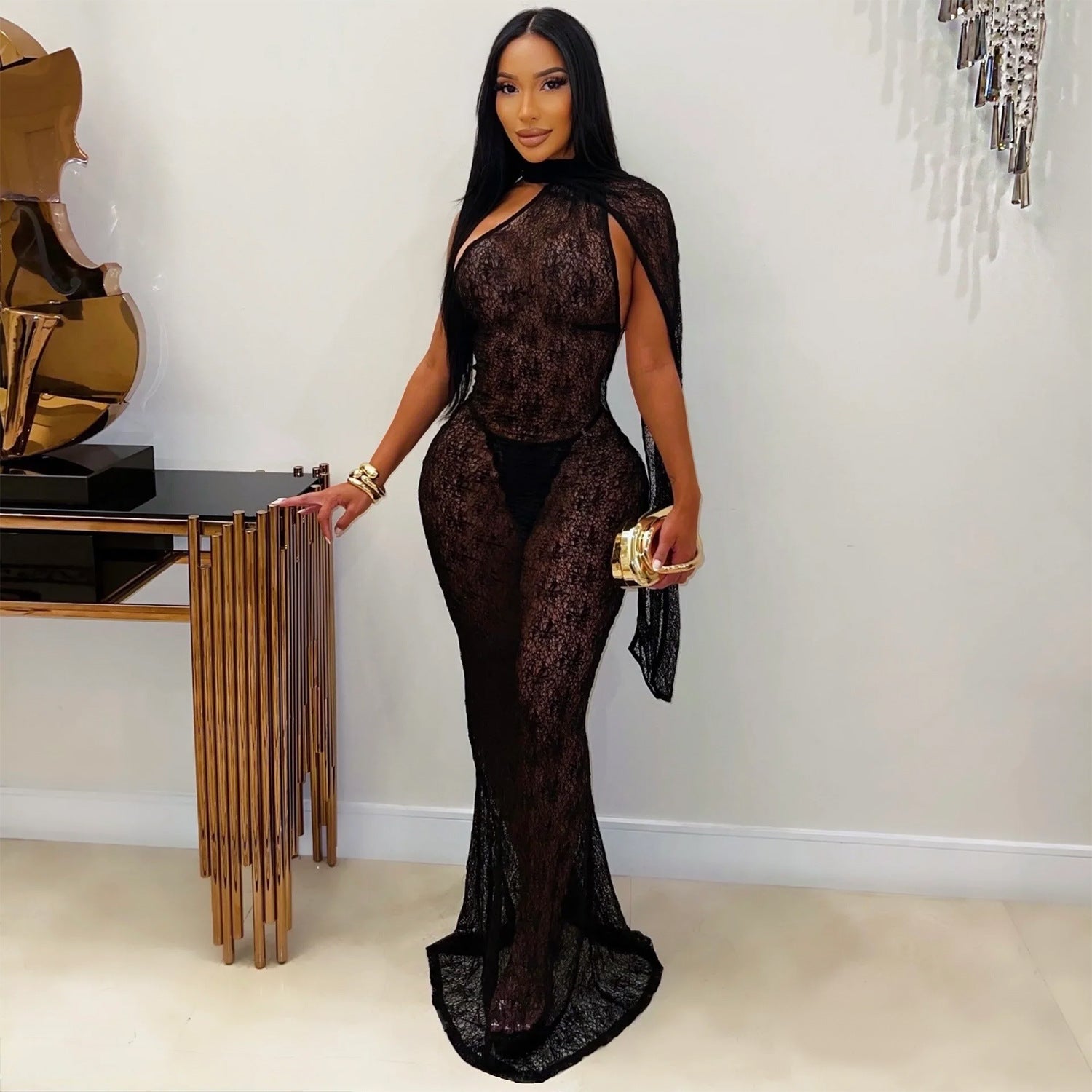 Lace Sheath Sheer Dress
