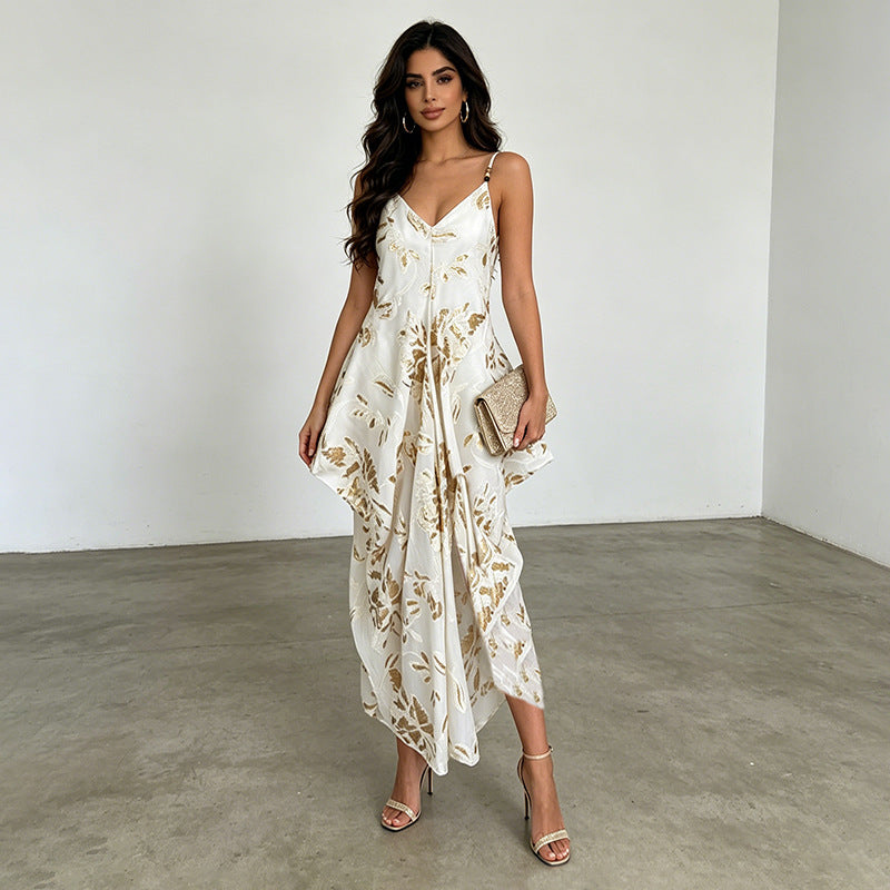 Sleeveless Deep V Plunge neck Strap Cinched Peplum Profile Dress for