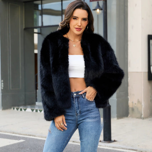 Collared Environmental Protection Faux Fur Short Faux