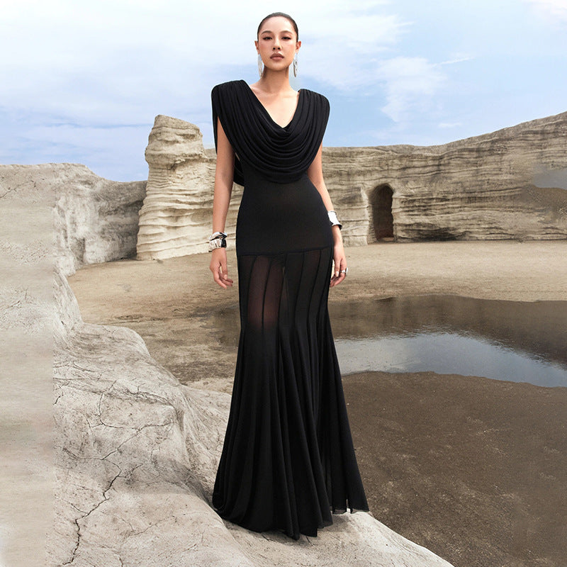 Autumn High Grade Sleeveless Sheath Dress Black Slim Slimming Elegant Dress Women