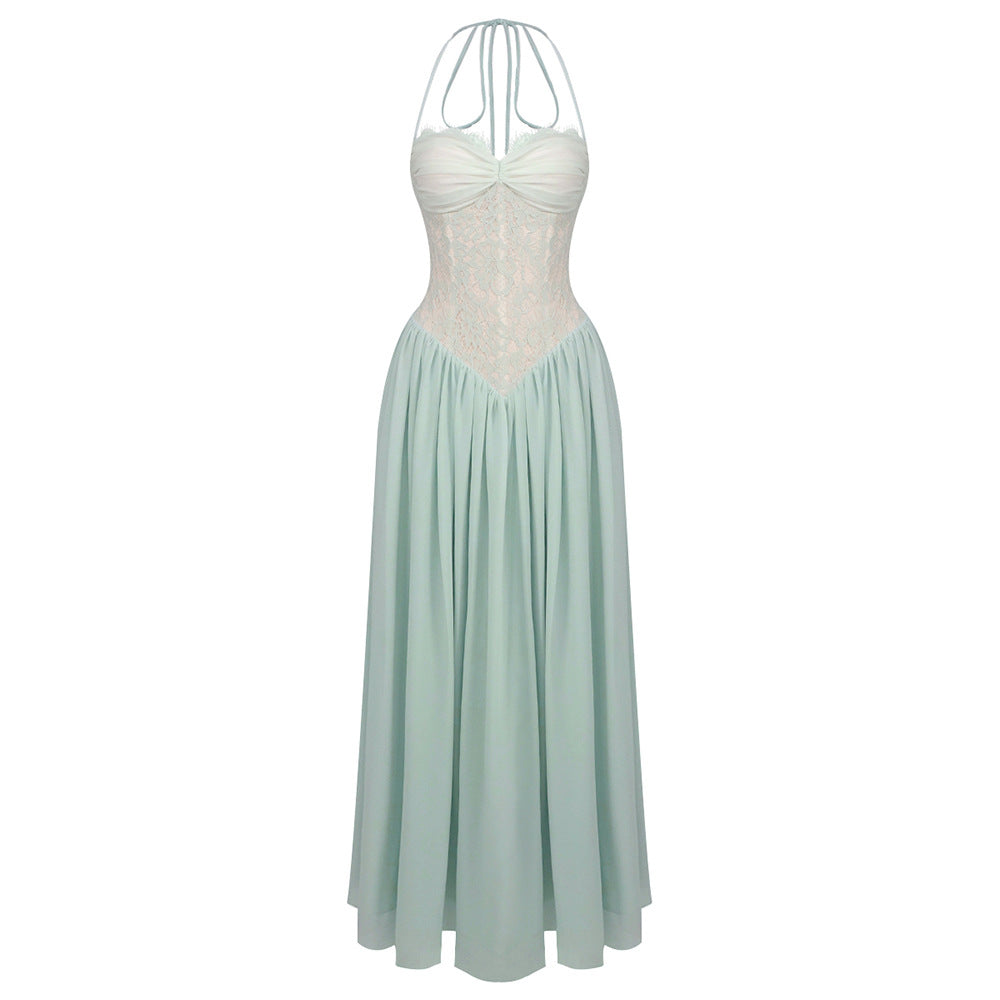 Halter Dress Lace Waist Chiffon Dress Bride Bridesmaid