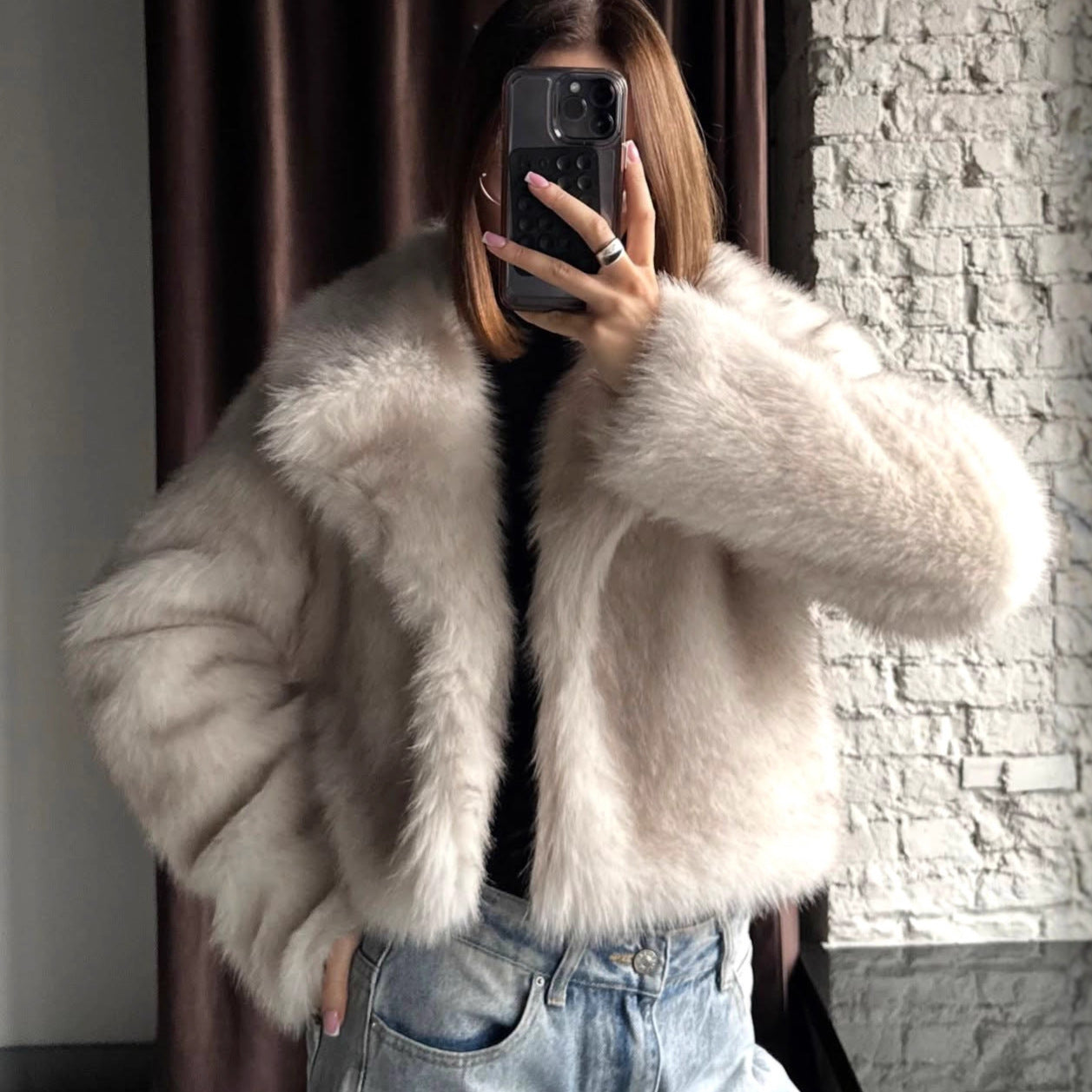 Faux Fur Jacket Suit Collar Baggy Coat Short Furry