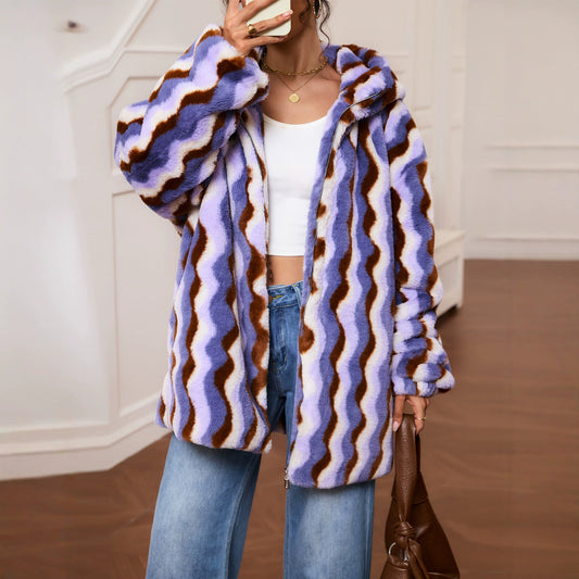 Plush Jacket Faux Fur Printed Rabbit Fur Warm Coat