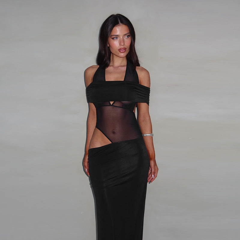 Off Shoulder Halter Mesh Dress