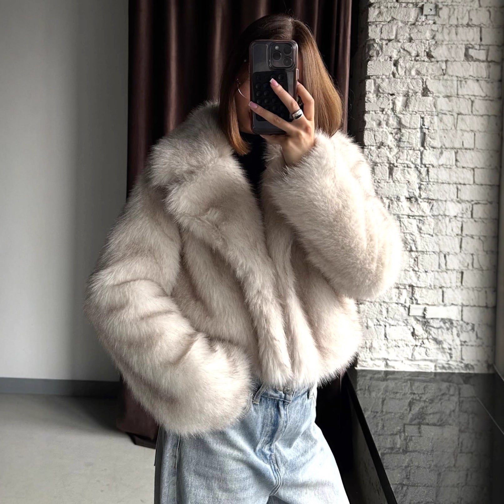 Faux Fur Jacket Suit Collar Baggy Coat Short Furry