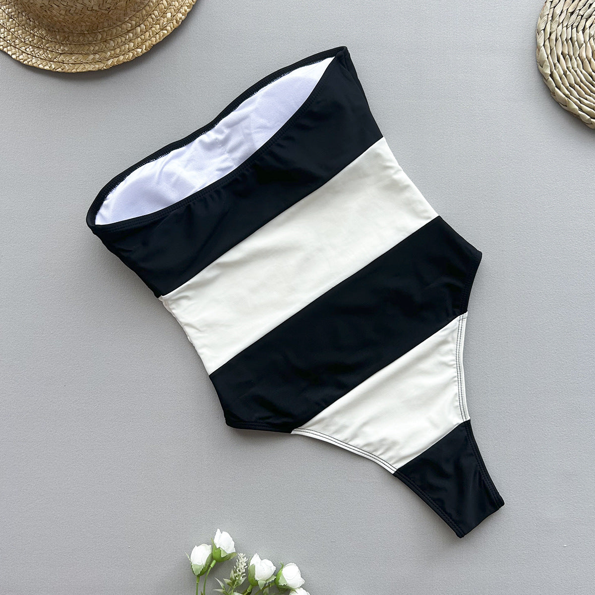 One Piece Swimsuit Bikini Lady Sexy Striped Swimwear Bikini