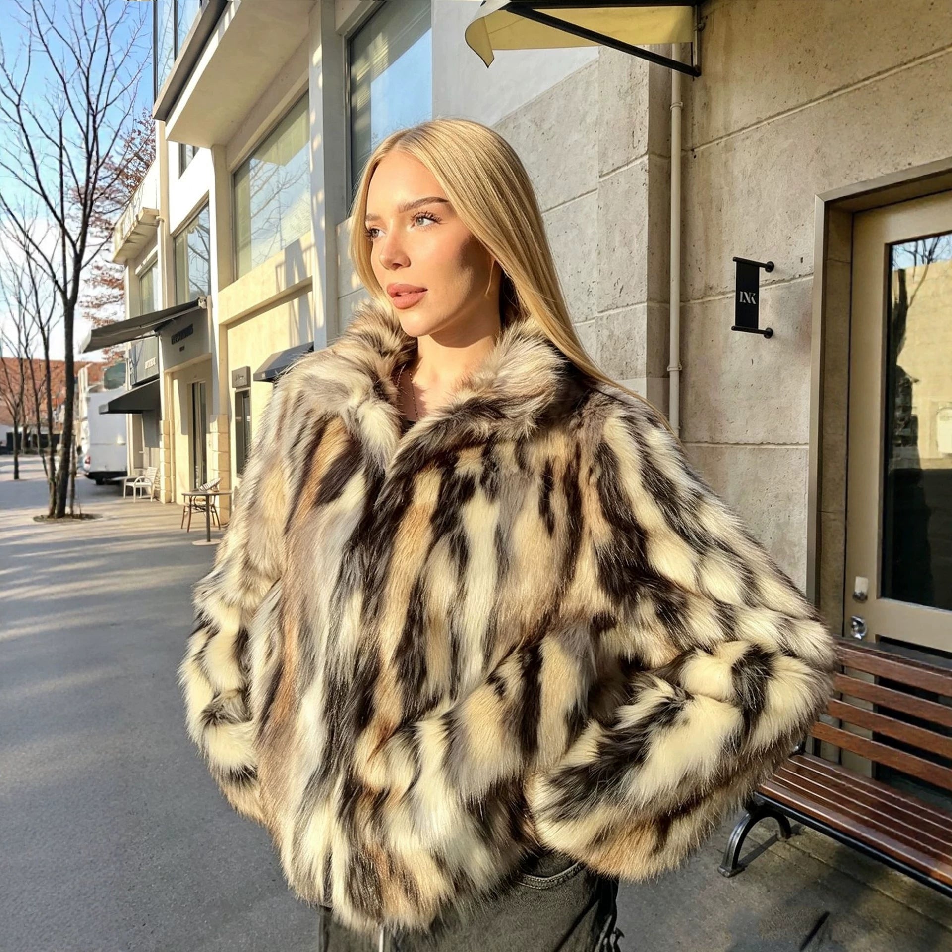 Artificial Fur Jacket Black White Top Fuzzy Coats