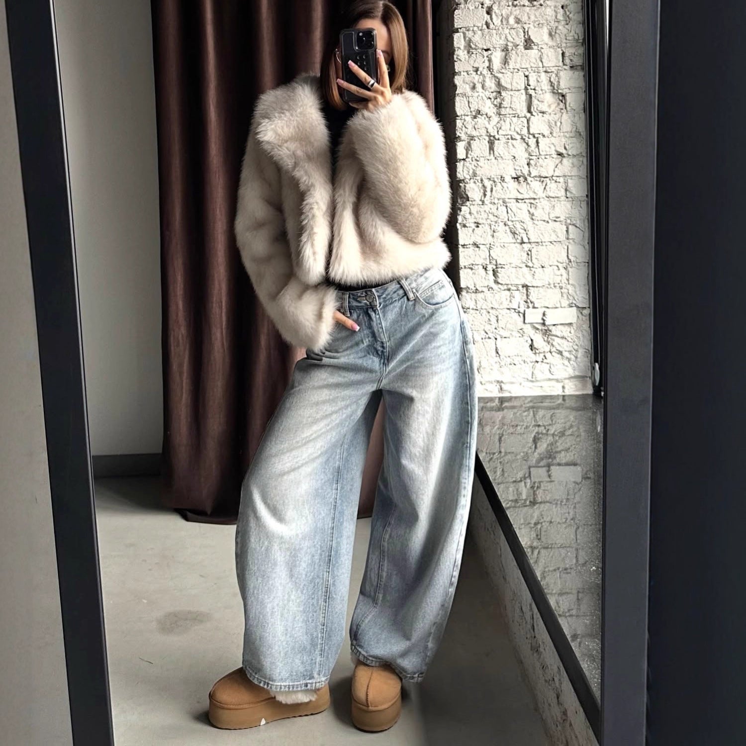 Faux Fur Jacket Suit Collar Baggy Coat Short Furry