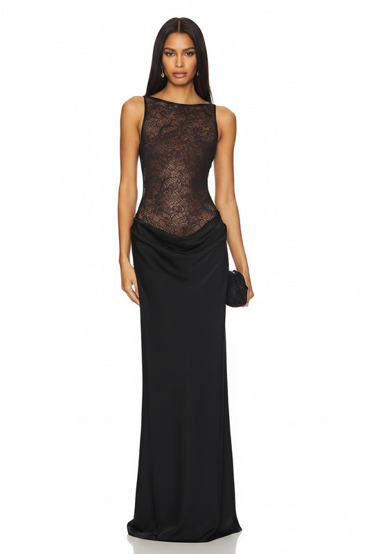 Sexy Dinner Dress Sleeveless High Waist Slim Slimming Lace Maxi Dress