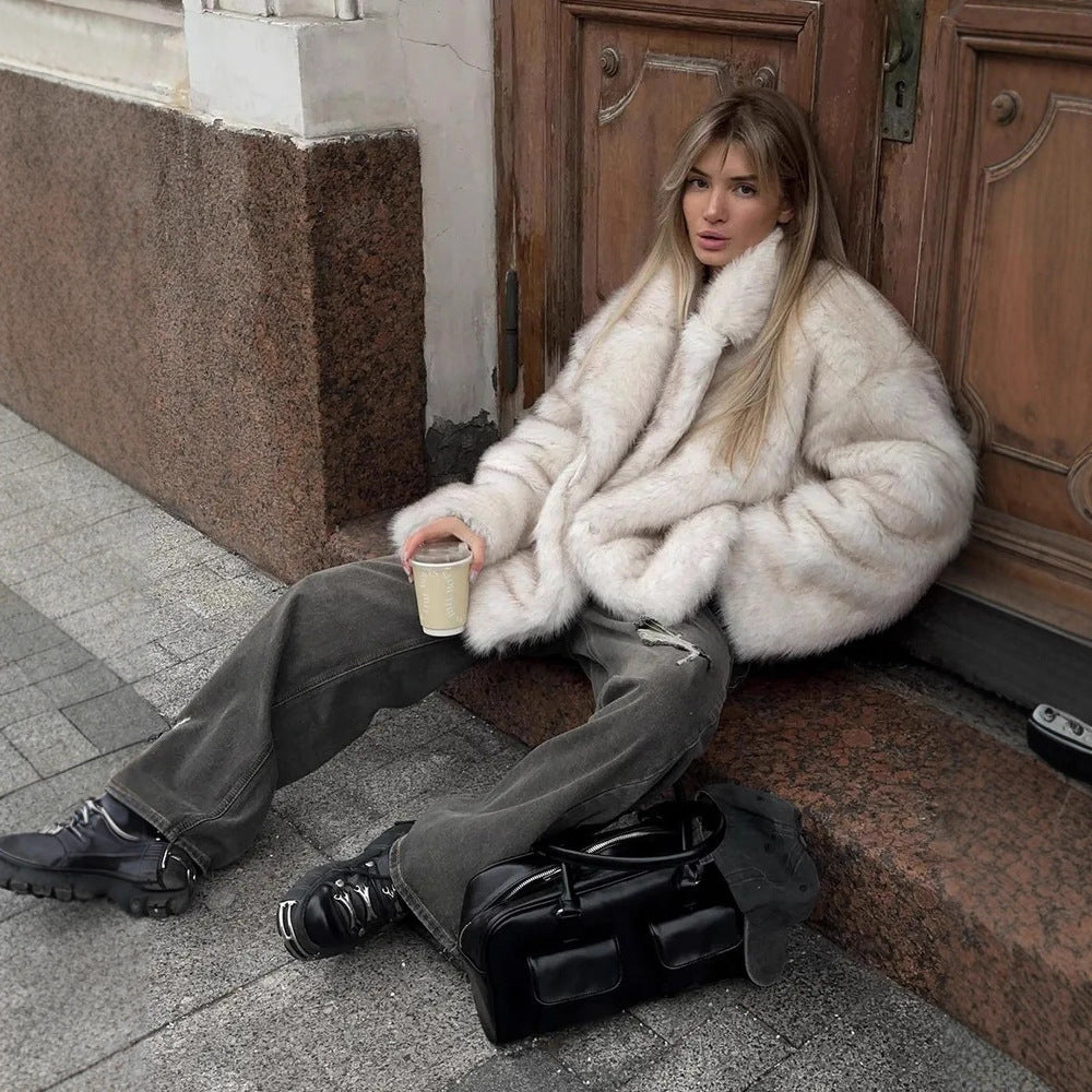 Faux Fur Coat Collared Warm Faux Fur Coat