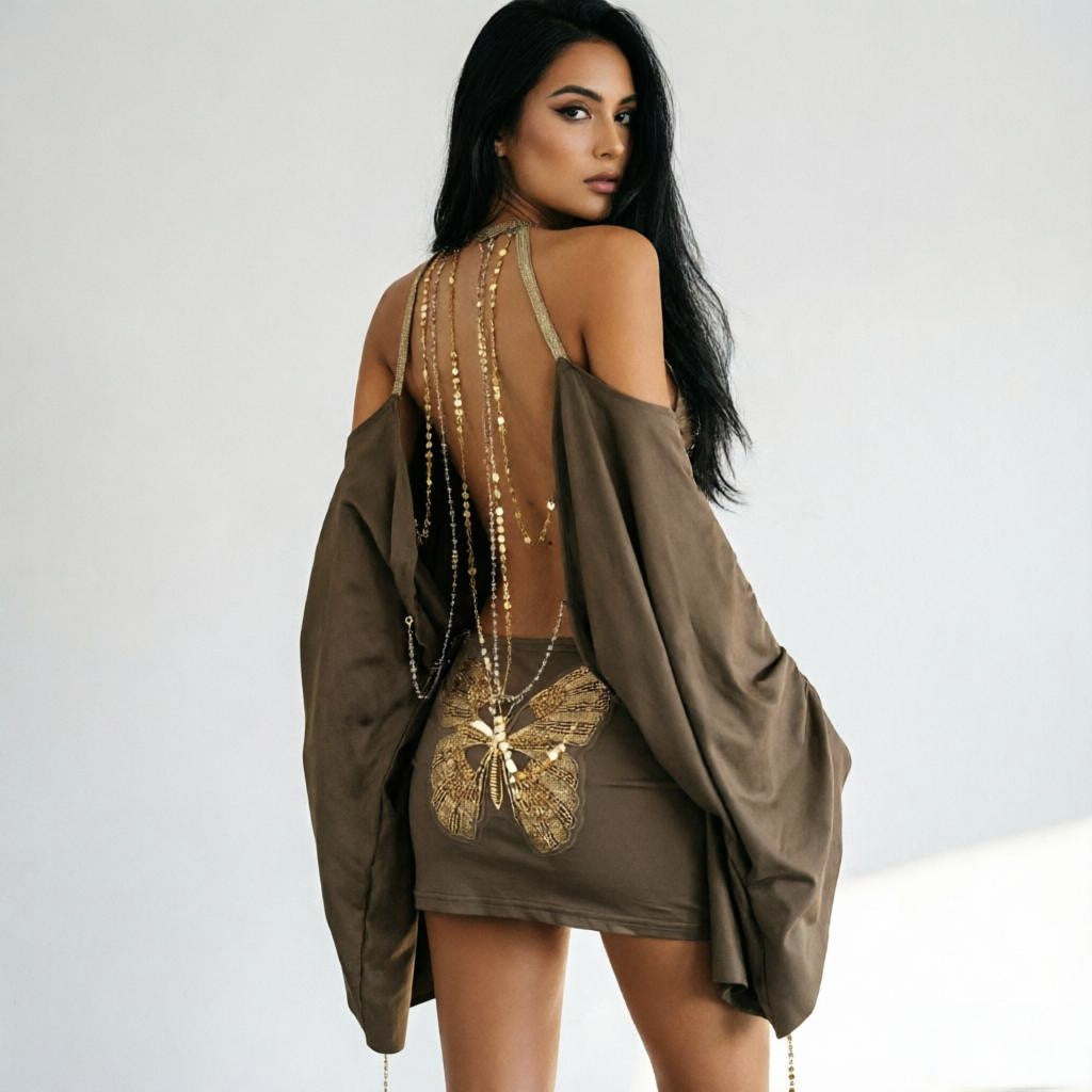 Sexy off Shoulder Backless Irregular Asymmetric Dress
