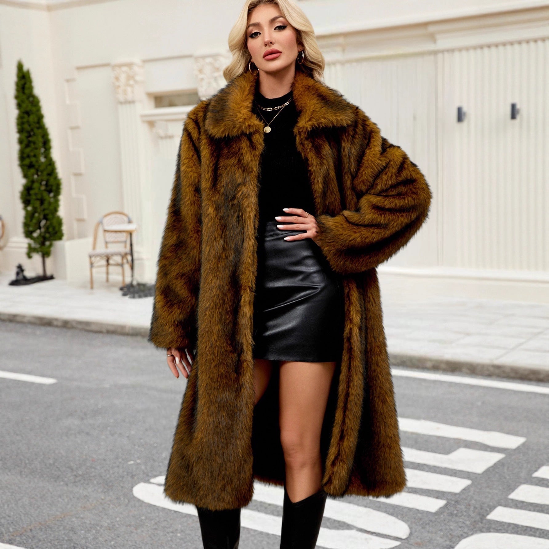 Women's Long Warm Faux Fur Plush Coat Faux Fur Overcoat
